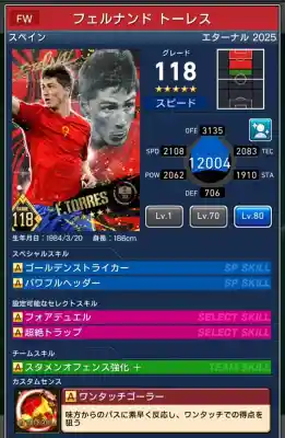  フェルナンドトーレス（グレード：118）のスキルデータ