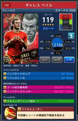  ウェールズ TERNAL ギャレス ベイル（グレード：119）のスキルデータ