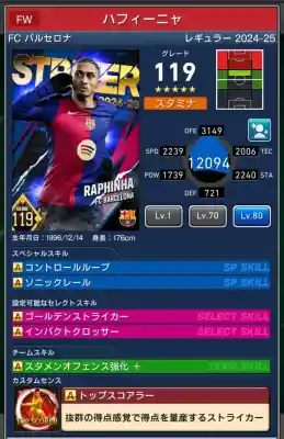  バルセロナ ハフィーニャ（グレード：119）のスキルデータ