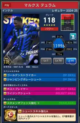  インテル マルクス テュラム（グレード：118）のスキルデータ