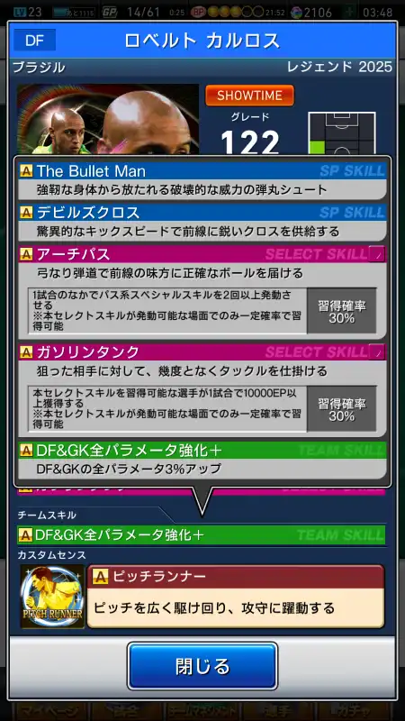 ロベルト カルロス（グレード：122）のスキルデータ
