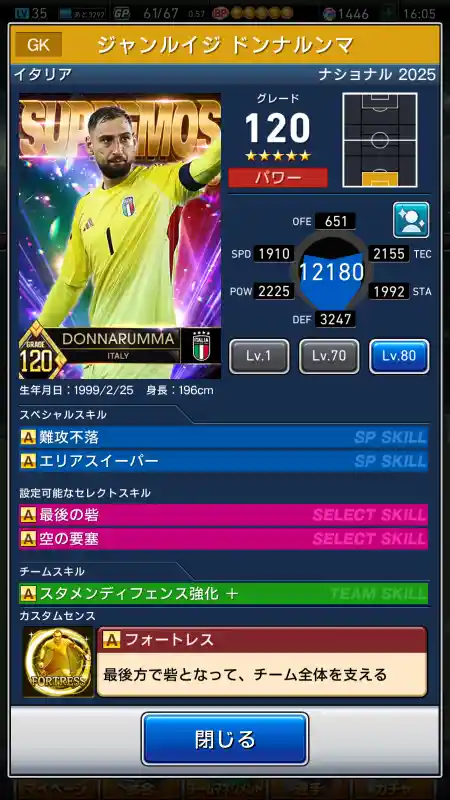  ジャンルイジドンナルンマ（グレード：120）のスキルデータ