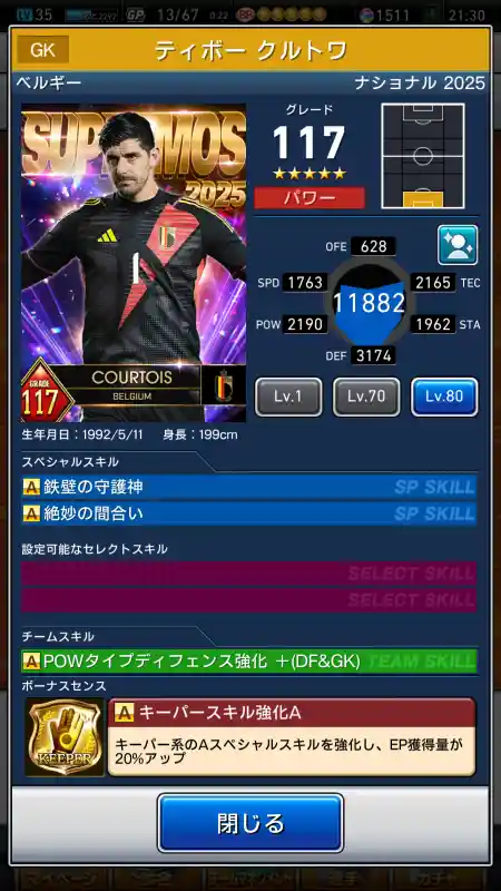  ティボークルトワ（グレード：117）のスキルデータ