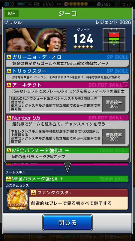 ジーコ（グレード：124）のスキルデータ