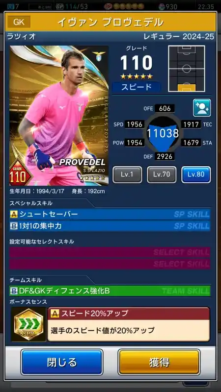 イヴァン プロヴェデル ラツィオの選手データ