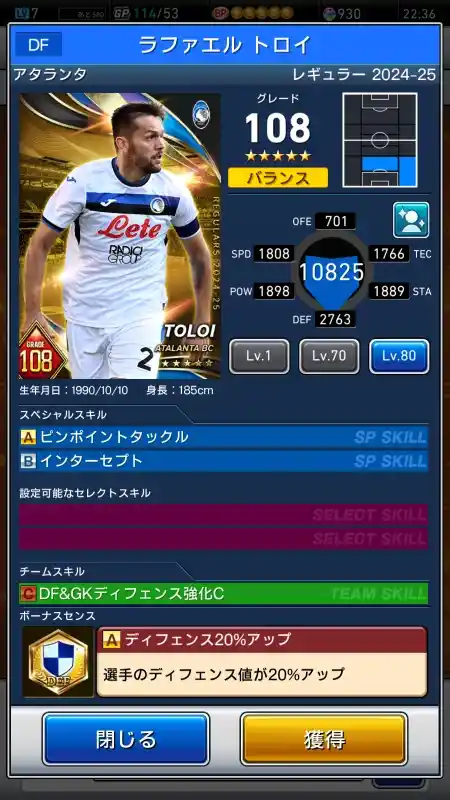ラファエルトロイ アタランタの選手データ