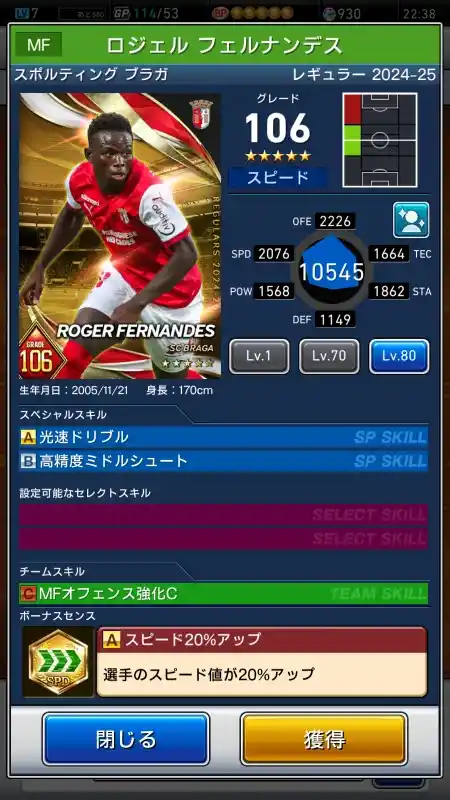 ロジェル フェルナンデス スポルティング ブラガの選手データ