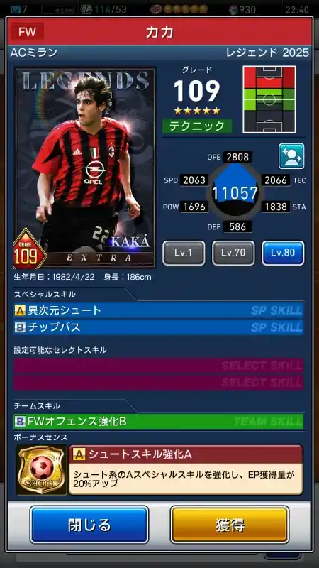 力力 ACミラン LEGENDSの選手データ