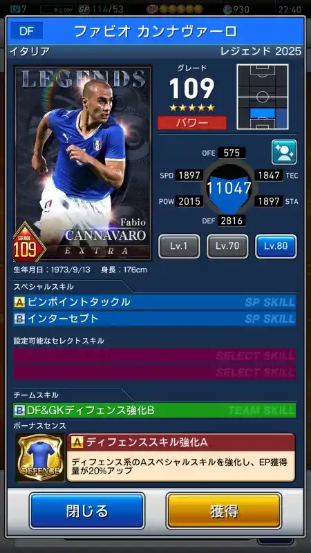 ファビオ カンナヴァーロの選手データ