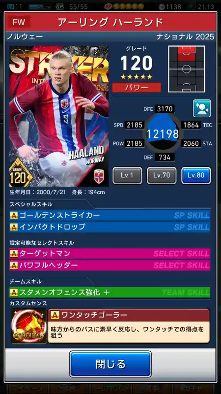 アーリングハーランドの選手データ