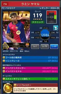 バルセロナ ラミン ヤマルの選手データ
