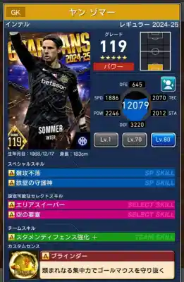 インテル ヤンマーの選手データ