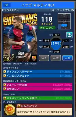 イニゴマルティネス バルセロナの選手データ