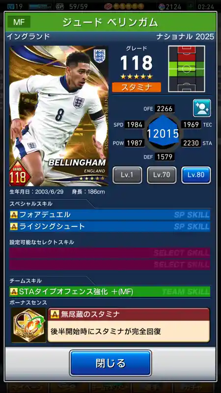 ジュードベリンガムの選手データ