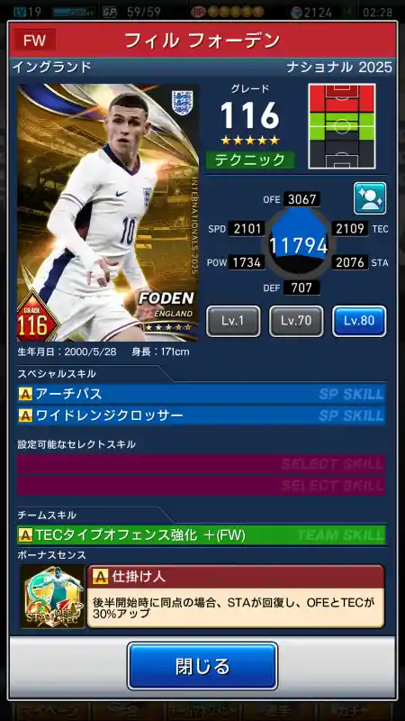 フィル フォーデンの選手データ