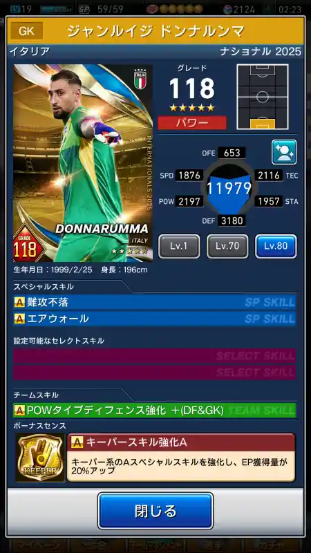 ジャンルイジドンナルンマの選手データ
