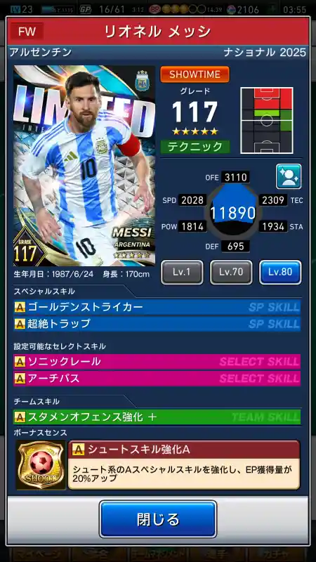 リオネル メッシの選手データ