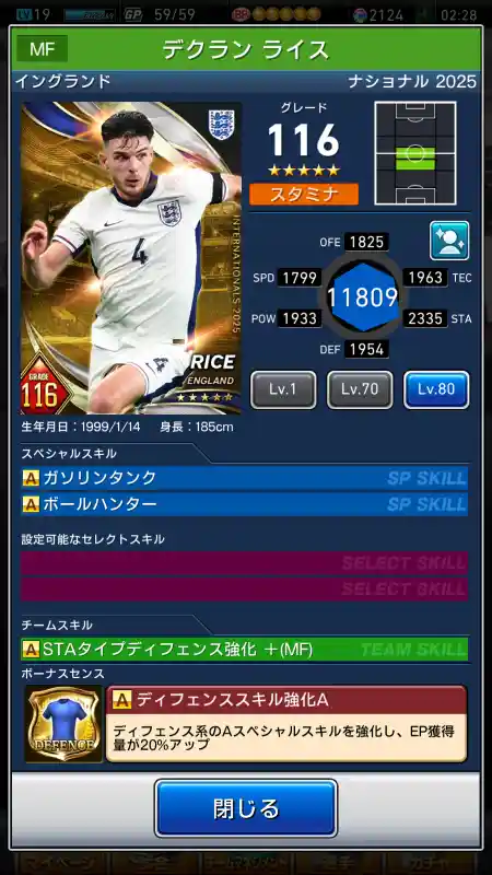 デクラン ライスの選手データ