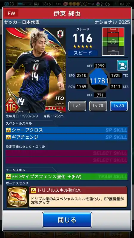 伊東純也の選手データ