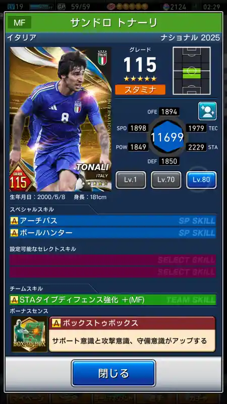 サンドロ トナーリの選手データ