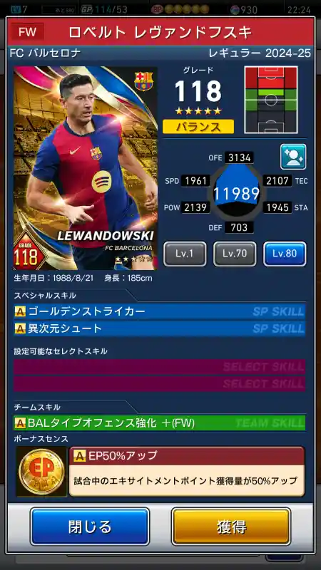 ロベルトレヴァンドフスキ バルセロナの選手データ