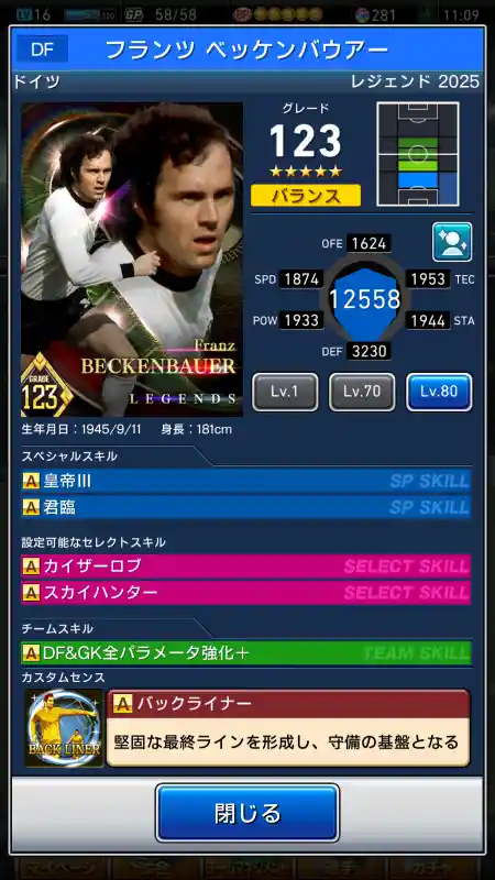 フランツ ベッケンバウアーの選手データ
