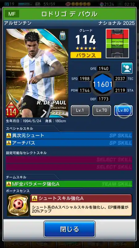 ロドリゴ デ パウルの選手データ