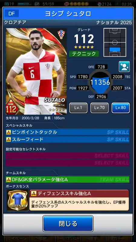 ヨシプシュタロの選手データ