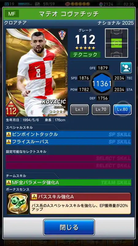 マテオ コヴァチッチの選手データ