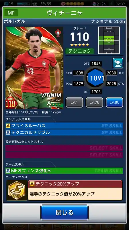 ヴィチーニャの選手データ