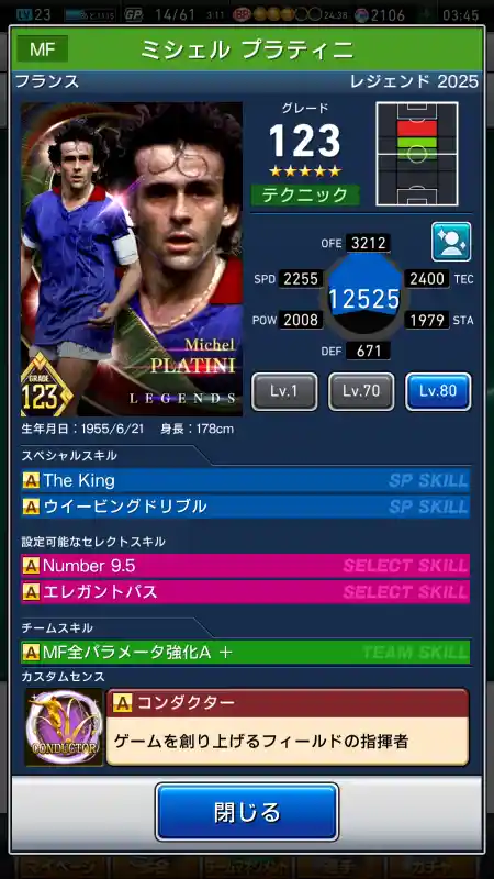 ミシェル プラティニの選手データ