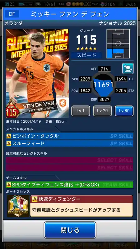 ミッキー ファンデ フェンの選手データ