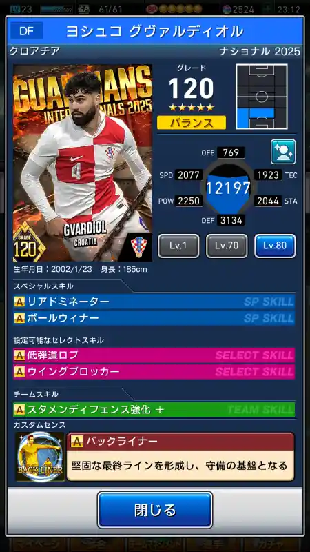 ヨシュコグヴァルディオルの選手データ