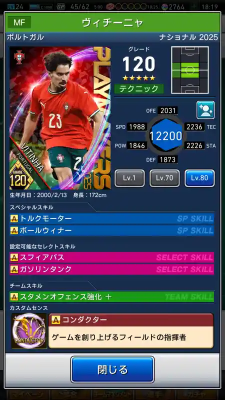 ヴィチーニャの選手データ