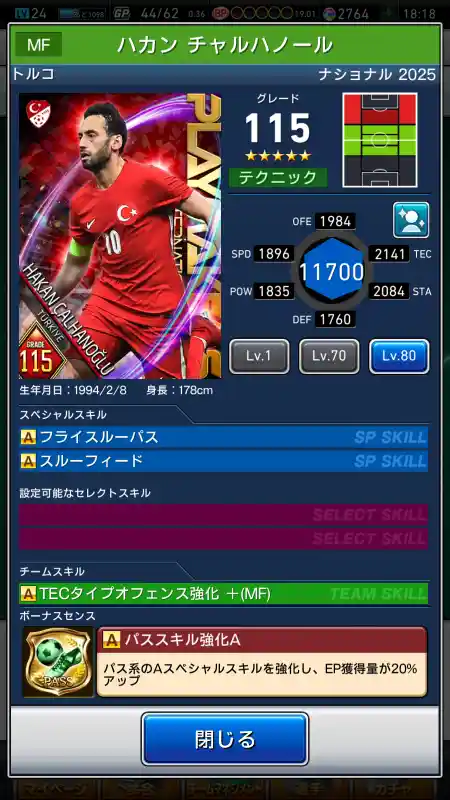 ハカンチャルハノールの選手データ