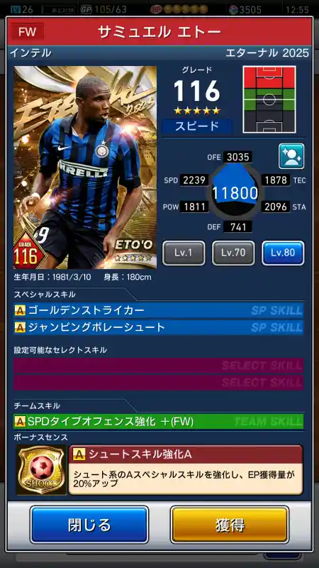 サミュエル エトー インテルの選手データ