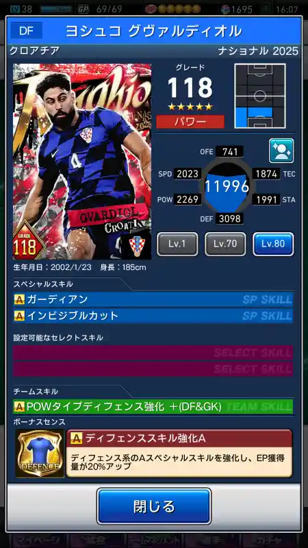 ヨシュコグヴァルディオルの選手データ