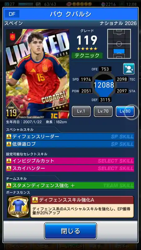 パウクバルシの選手データ