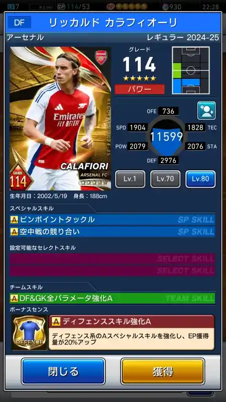 リッカルド カラフィオーリ アーセナルの選手データ