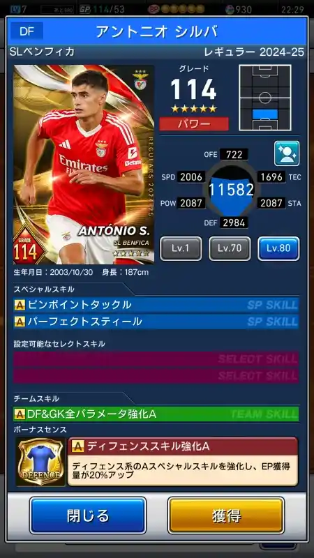 アントニオ シルバ SLベンフィカの選手データ