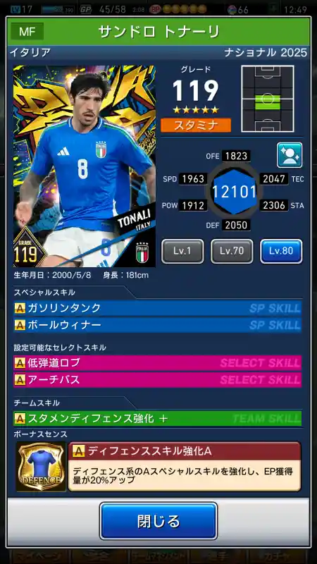 サンドロ トナーリの選手データ