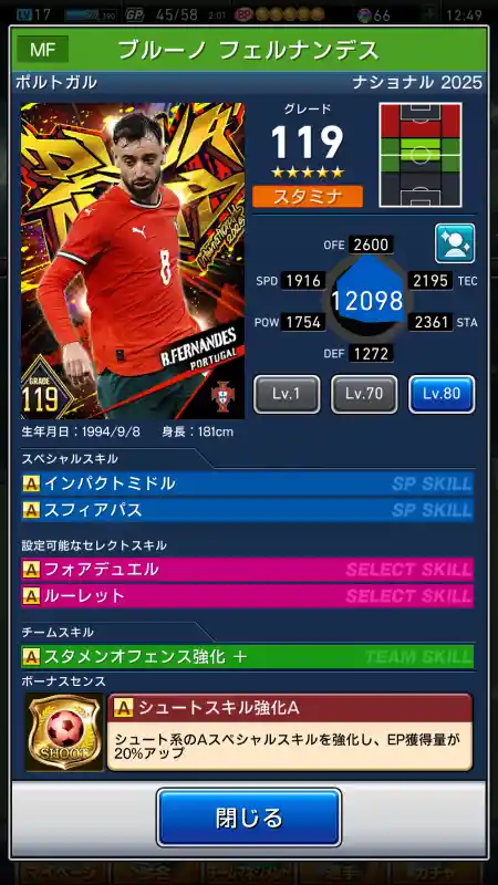ブルーノ フェルナンデスの選手データ